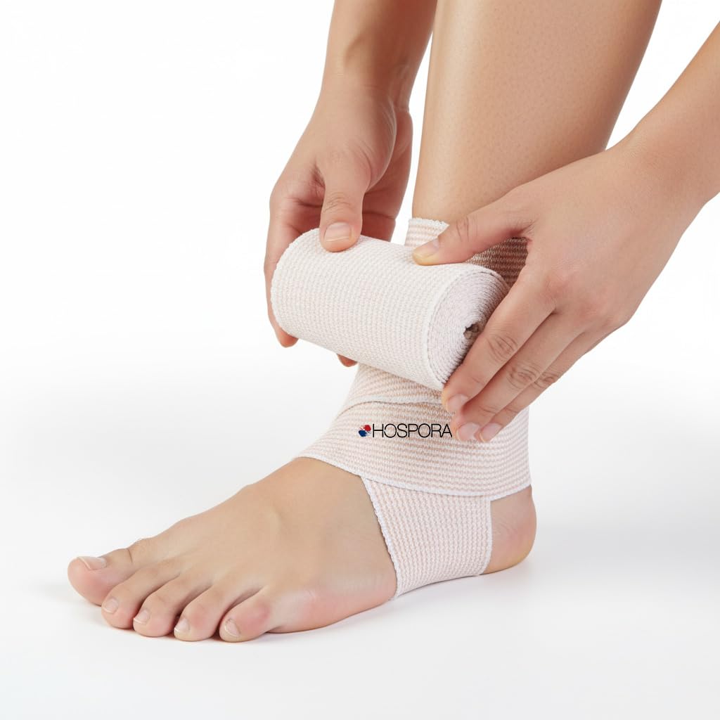 Hospora Thick Latex-Free Compression Cotton Elastic Bandage (4 inches, 5 Rolls)