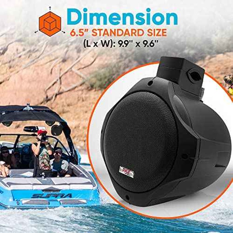 Pyle 6.5 Inch Dual Marine Speakers -2 Way IP44 Waterproof, Weather Resistant Outdoor Audio Stereo Sound System with 200 Watt Power and Poly Mica Cone and Butyl Rubber Surround -1Pair - PLMRB65 (Black)