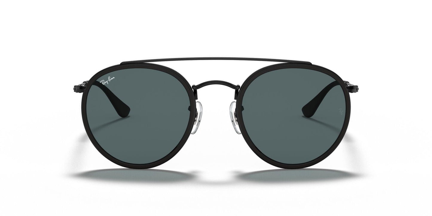 Ray-Ban Unisex RB3647N Double Bridge Round Sunglasses, Black/Blue, 51 mm