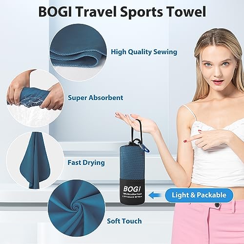 BOGI Microfiber Travel Sports Towel-Quick Dry Towel, Soft Lightweight Microfiber Camping Towel Absorbent Compact Travel Towel for Camping Gym Beach Yoga Swimming Backpacking (S:16''x32'',2Pcs-Nblue)