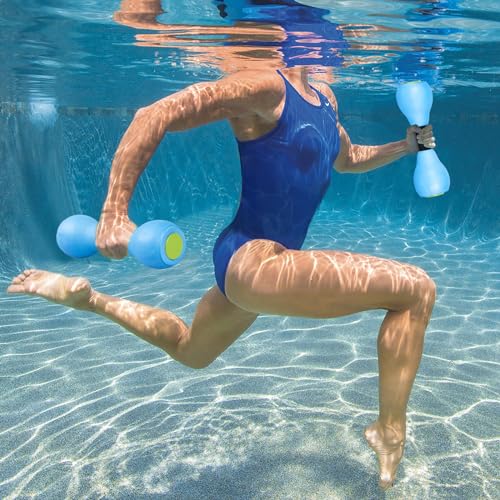 VIDELLY 2 Pieces Water Dumbbells Aquatic Exercise Dumbbells Pool Fitness Water Aerobic Exercise Foam Dumbbells Pool Resistance Sports EVA Foam Dumbbell Set Water Fitness Equipment for Weight Loss (Blue)