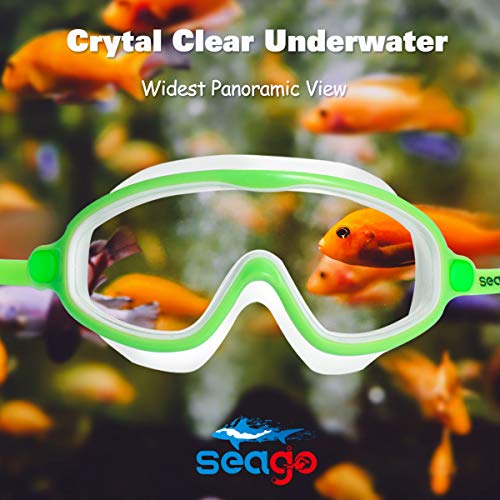 Goggles for kids Swimming 2 Pack No Leaking Anti-Fog Outer Eye Fit with Wide View UV Protection Crystal Clear Watertight Swim Goggles with nose cover Suitable for Children Youth Boys Girls Age 3 to 15