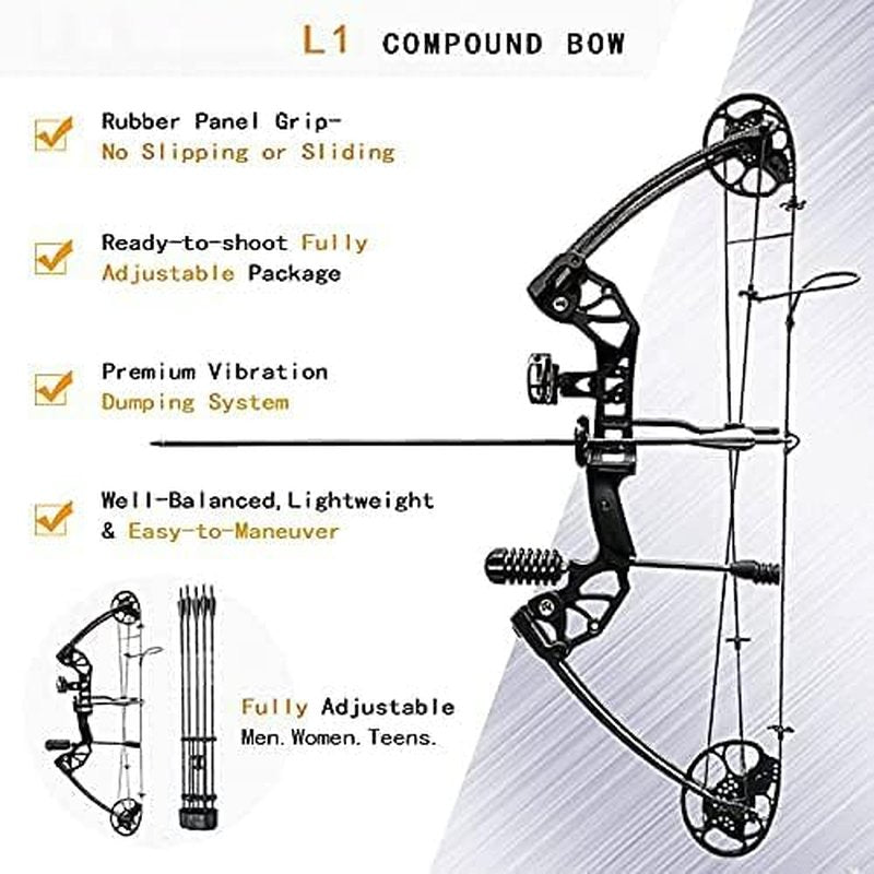 Compound Bow 0-70 Lbs Adjustable Draw Weight | Beginner & Intermediate Archers, 19.25"-31", IBO 320 fps, Complete Hunting Kit