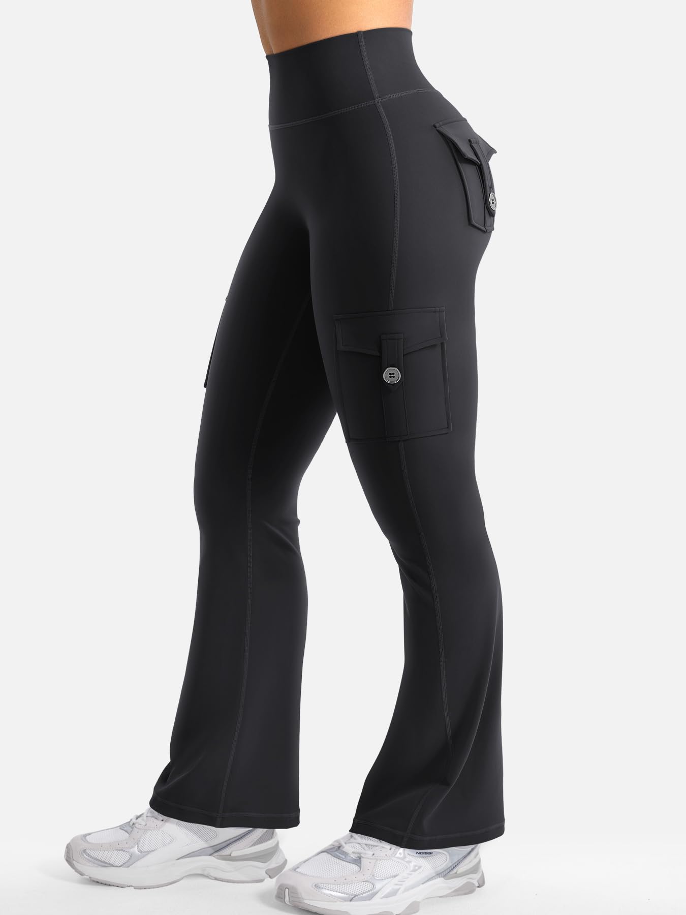 YEOREO CoreFlex Women Workout Flare Leggings with Pockets Scrunch Cargo Gym Yoga Leggings Black XL