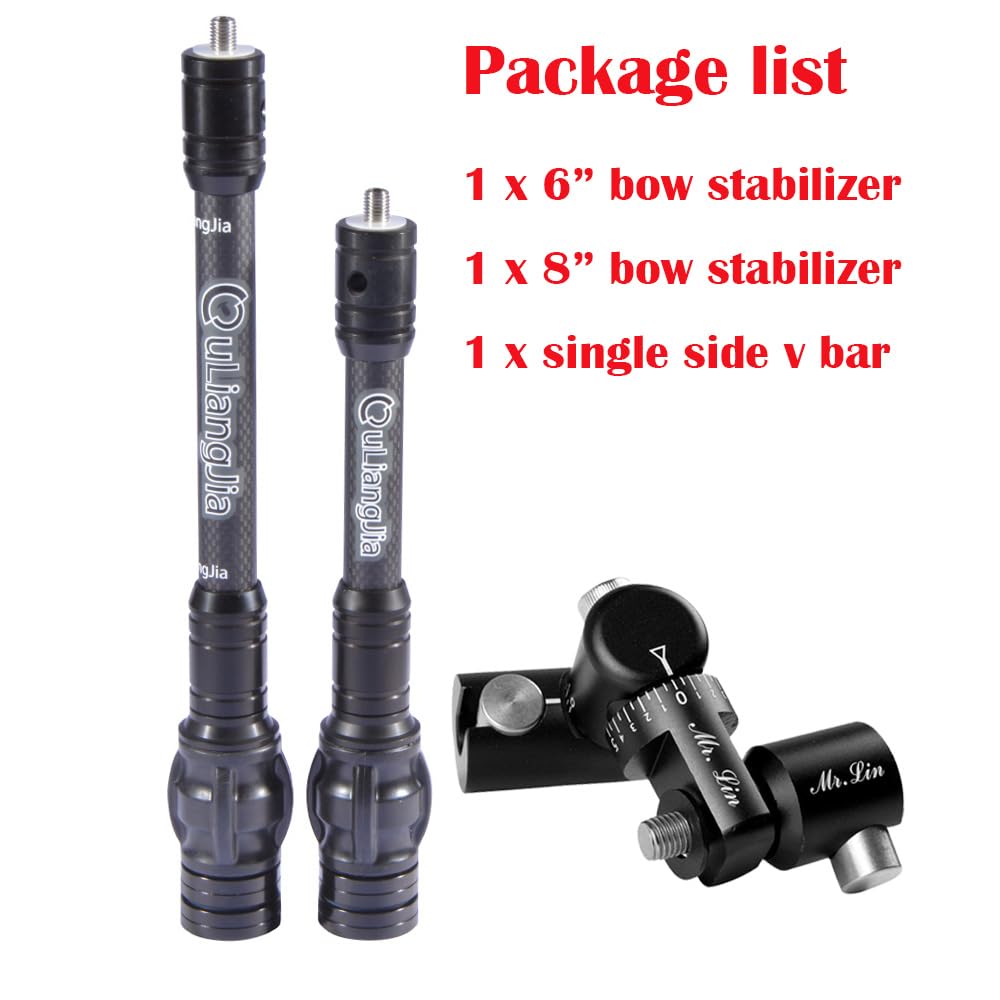 SHARROW Archery Bow Stabilizer for Compound Bow Carbon Fiber Stabilizer Damping System and Weights Kit Single Side V-bar and Bow Stabilizer Set (6"&8")