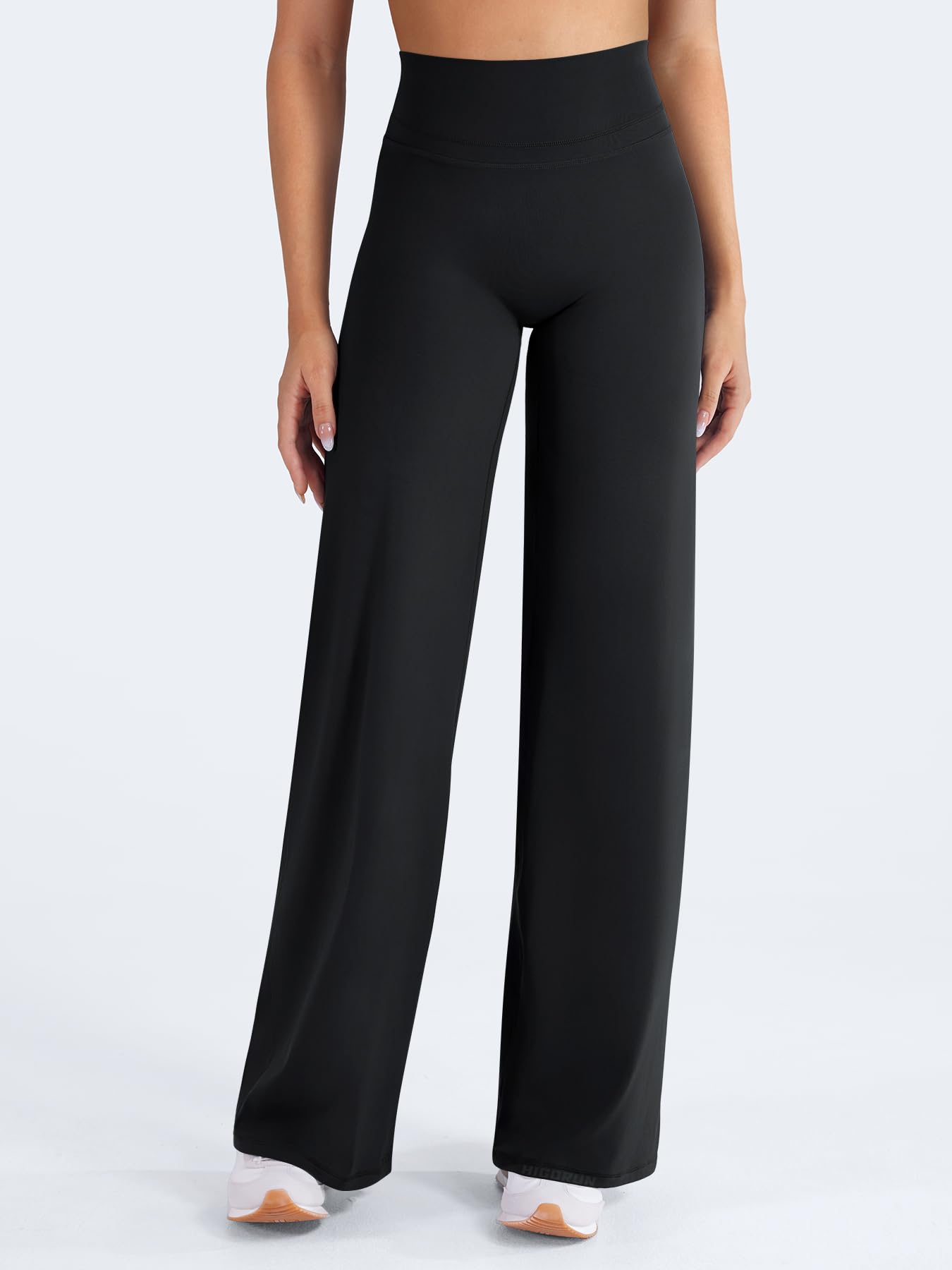 HIGORUN Straight Leggings Bottoms High Waisted No Front Seam Workout Leggings for Women 31" Wide Leg Casual Gym Yoga Pants Black