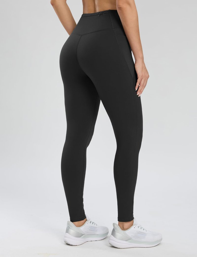 Seamaid Women's Fleece Lined Leggings with Pockets 27" Water Resistant Winter Thermal Warm Pants Running Hiking Black L