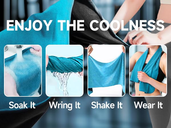 BILITOK Superfiber Ice Towel Neck, Soft Breathable Cold Towel Cooling, Yoga, Sports, Golf, Gym, Camping, Running, Fitness, Exercise and More Activities, 4 Packs (Blue/Green/Rose red/Gray)