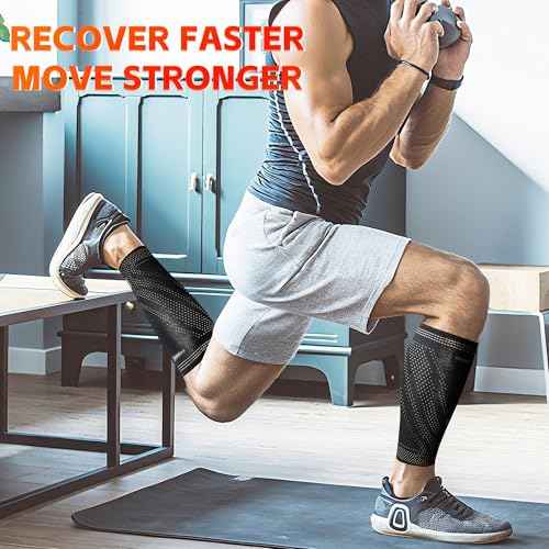 Hiball Copper Calf Compression Sleeves for Men & Women, Lower Leg Support Braces, Footless Graduated Compression Socks for Varicose Veins, Shin Splint, Lymphedema, Calf Pain Relief, Running (1 Pair)