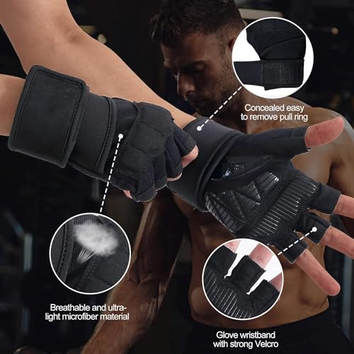 Workout Gloves for Men and Women Gym Weight Lifting Padded Gloves with Wrist Wrap Support, Full Palm Protection & Silicone Grip Gym Gloves,Cross Training, Fitness