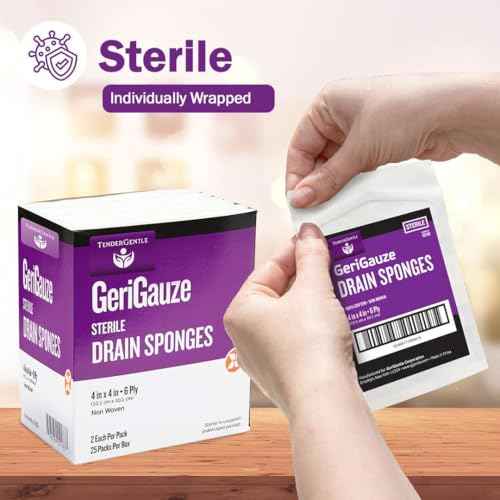 Split Gauze Sponges 4x4 Sterile - 1 Pack of 50 6 Ply Feeding Tube Pads - Drain Sponges for Catheters, IVs, Tracheostomy, and G Tubes