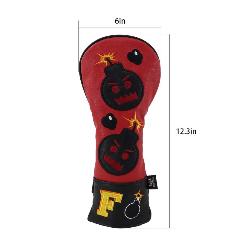 Craftsman Golf Bomb Red & Black Driver Fairway Wood Hybrid PU Leather Vintage Golf Clubs Head Covers (3PCS (1,F,UT))