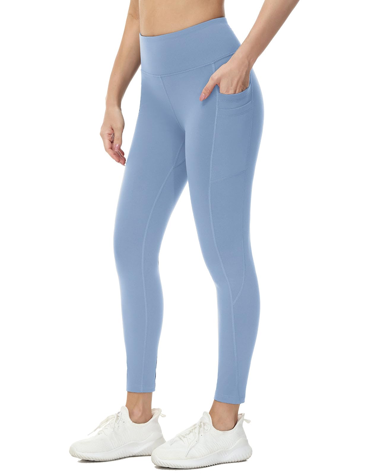 baleaf Fleece Lined Leggings Women Water Resistant 25" Petite Winter Warm Legging Thermal Running Tights Yoga Hiking Pants Light Blue 2XL