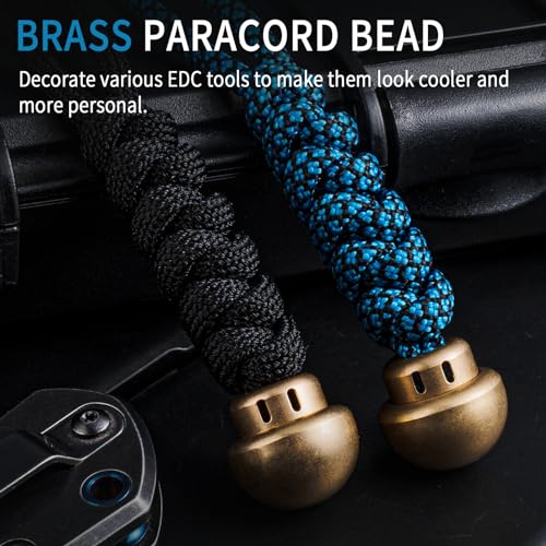 TIMULTI Paracord Bead,Knife Lanyard Beads,Brass Charms DIY Paracord Accessories,EDC Bead with 550 Paracord (TIM03-Blue+Black/2PS)