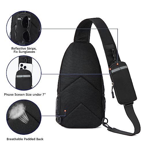 BOSTANTEN Sling Bag, Crossbody Backpack RFID Shoulder Chest Bag for Men Women Travel Hiking Casual Daypack, Black