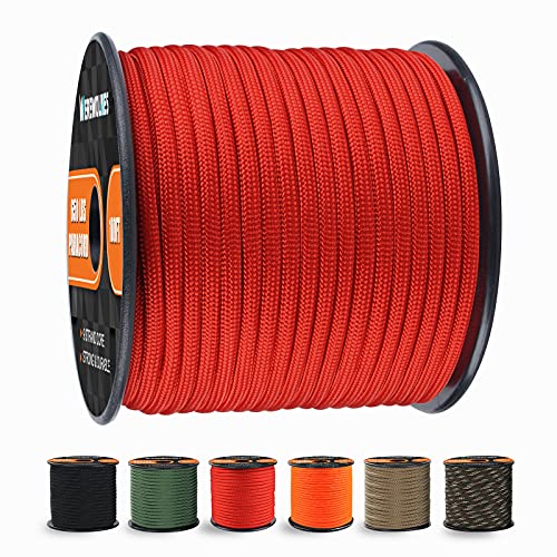 650lb Paracord/Parachute Cord - 9 Strand Paracord Rope - 100', 200' Spools of Parachute Cord, Type III Paracord for Camping, Hiking and Survival (Red, 100 Feet)