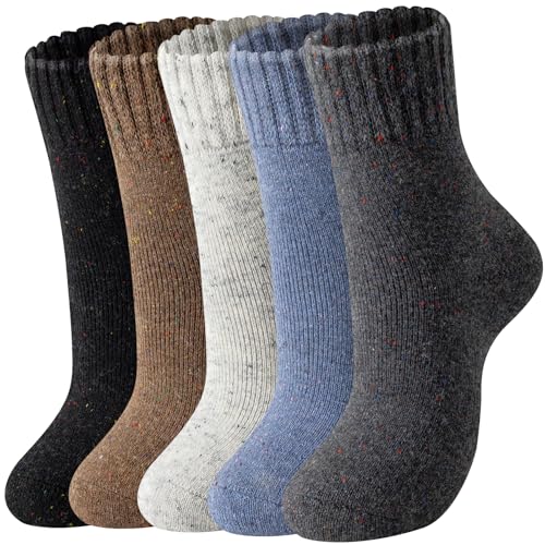 Wool Socks for Women - 5 Pairs Crew Warm Socks for Women Classic Women's Winter Soft Crew Sock Ladies Gifts