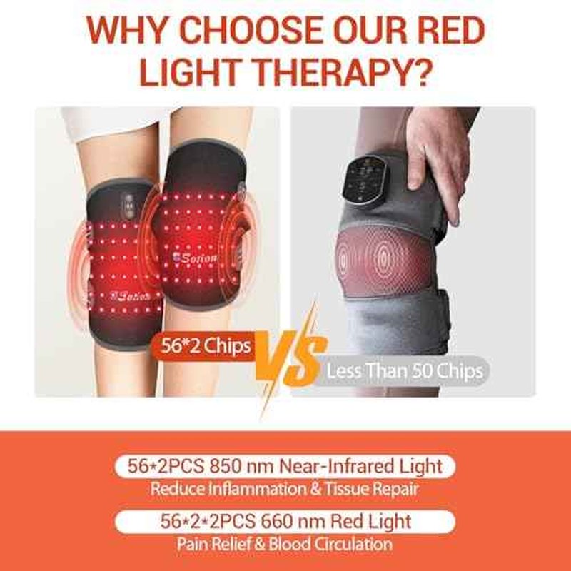 Red Light Therapy & Vibration Massage Knee Brace- 660nm&850nm Red Light Therapy Heated Device for Knee/Joint/Elbow/Shoulder Pain Relief, Faster Recovery- Infrared Light Therapy for Faster Recovery - Great for Athletes & Beyond