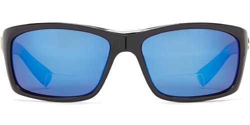 Guideline Eyegear Surface Fishing, Boating, Water Sports Polarized Bifocal Sunglasses with Deep Six Blue Mirror/Deepwater Gray Lens, Shiny Black Frame (+1.50), Large
