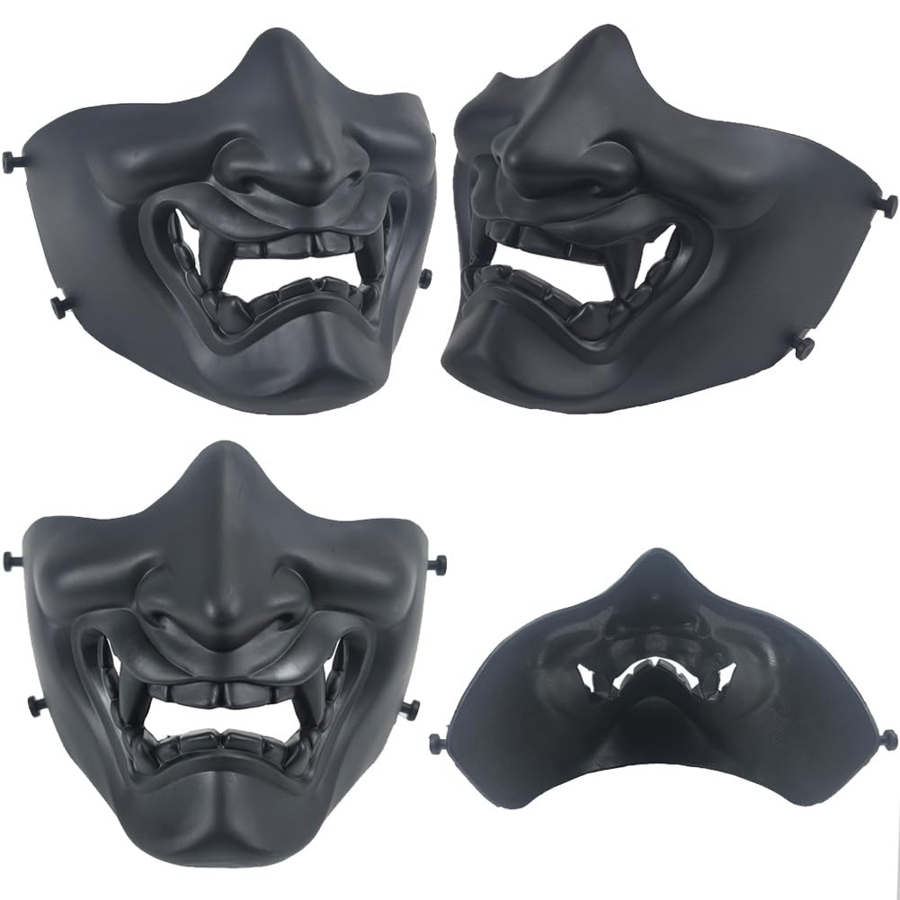 ATAIRSOFT Halloween Costume Cosplay BB Gun Evil Demon Monster Kabuki Samurai Hannya Oni Half Cover Airsoft and Prop Mask (Black - Simplified Version)