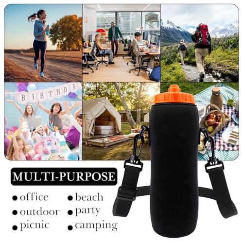 Linkidea Water Bottle Carrier with Strap Compatible with Gatorade Plastic Squeeze 32oz, Insulated Squeeze 30oz, Waterbottle Sling Bag Holder, Extra Long Shoulder Strap (59'') (Black)
