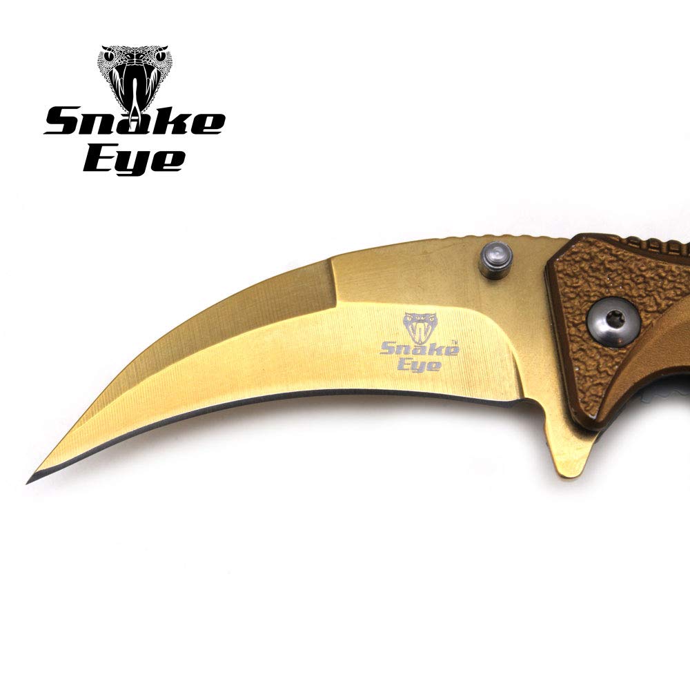 Snake Eye Tactical Everyday Carry Spring Assist Style Folding Pocket Knife EDC (Gold)