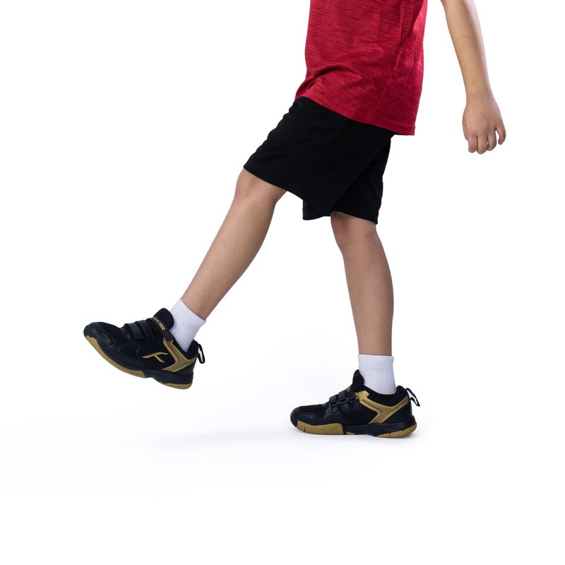 Hundred Court Star Kids Badminton Sports Shoes(Non Marking) | Black-Gold | 3US/2UK/36EU | Lightweight & Durable | X-Cushion Protection | Paddle Pickle | Velcro Closure