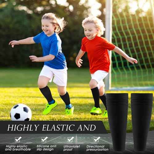 Tarpop 4 Pairs Kid Soccer Calf Sleeves Youth Leg Sleeves for Football Compression Protection Calf and Shin Support(Black)