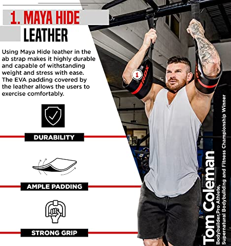 RDX AB Straps for Pull Up Bar Hanging (Pair), Maya Hide Leather, Abdominal Muscle Building Padded Arm Support Slings with D-Ring Strap, Leg Raise Exercise Fitness Workout Strength Training, Men Women