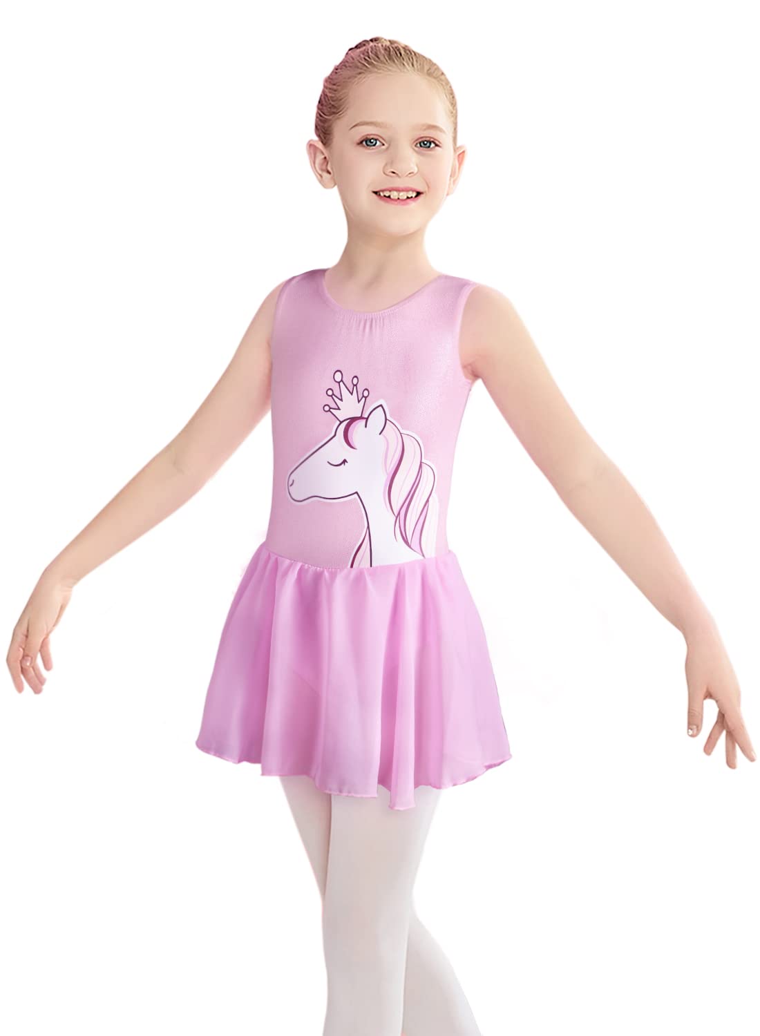 Girls Pink Gymnastics Skirted Leotards 2t 3t Ballet Tutu Dance Dress Mermaid Unicorn Gymnastic Skirt(Baby Girls/Toddler Girls/Big Girls) (Baby Pink, 100(2-3 years old))