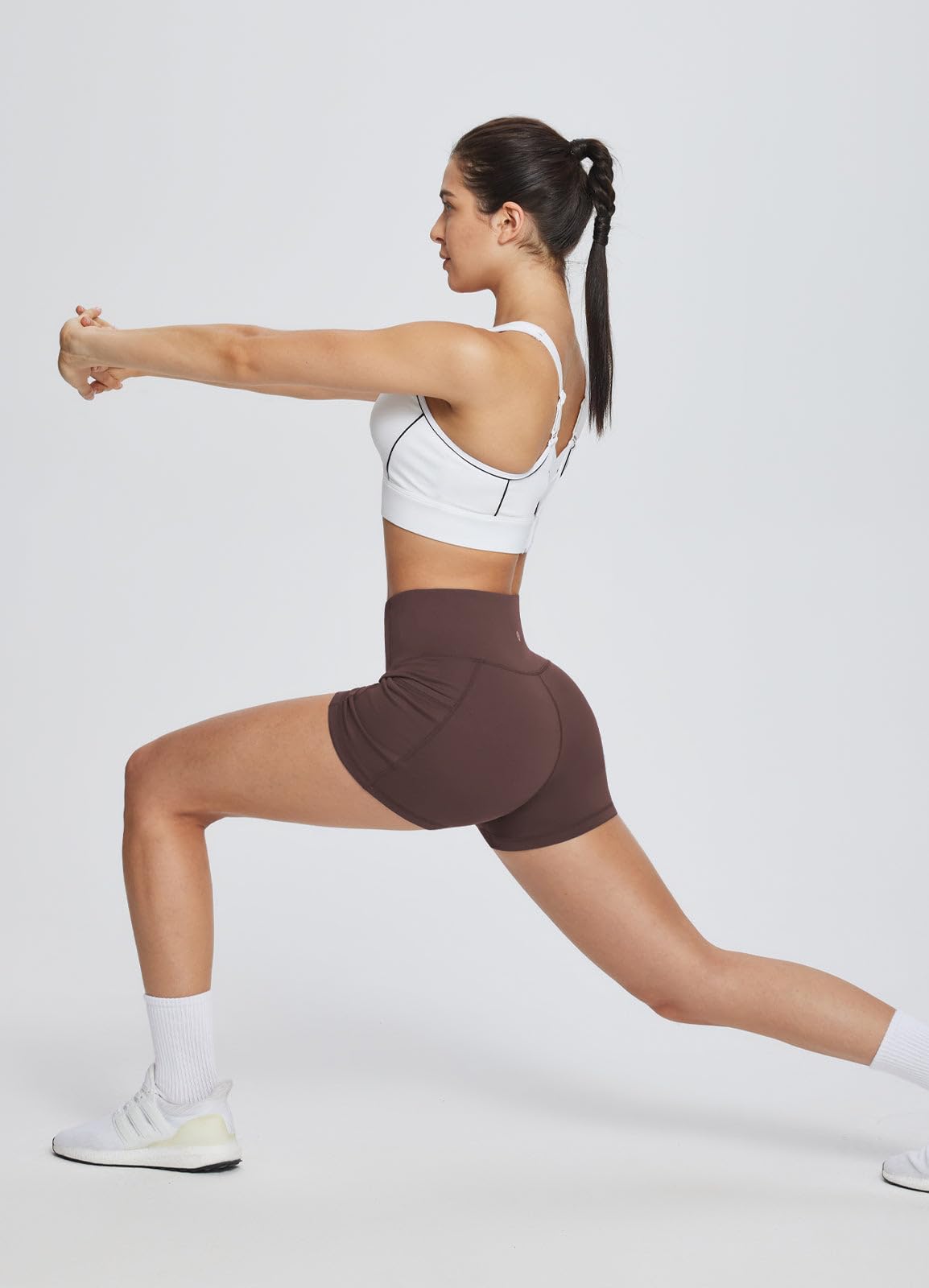 baleaf Gym Shorts Women 3" Biker Workout Yoga Spandex Running Volleyball Tummy Control Compression with Pockets Brown L