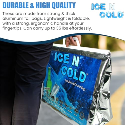 ICE N COLD Insulated Picnic/Shopping Cooler Bags (Pack of One) for Groceries, Camping, Hiking, Beach, Travel | Lightweight Soft Collapsible | Large Capacity Hold 35lbs