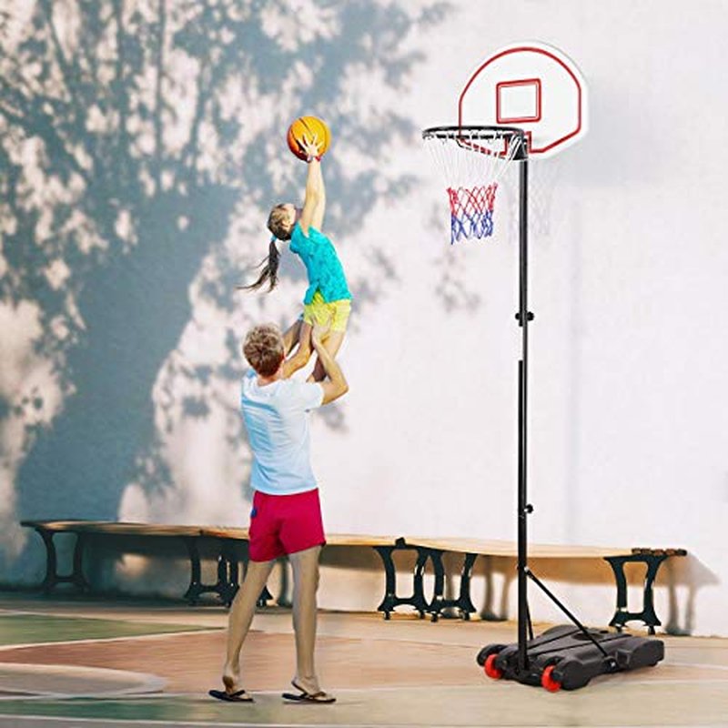 Yaheetech Portable Basketball Hoop for Kids Outdoor Basketball Goals Indoor Basketball Court Youth Adjustable Basketball Stand 6.4-8.2ft Height Adjustable, Black/Red