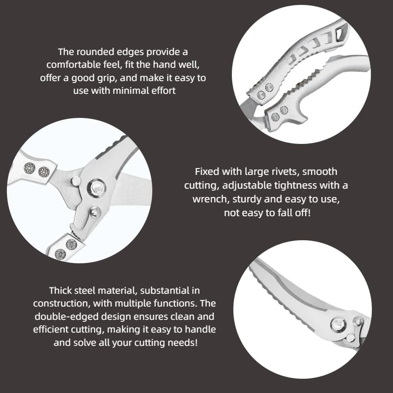 Stainless Steel Heavy-Duty Bone Shears - Sharp Multi-Functional Kitchen Scissors | Silver Finish