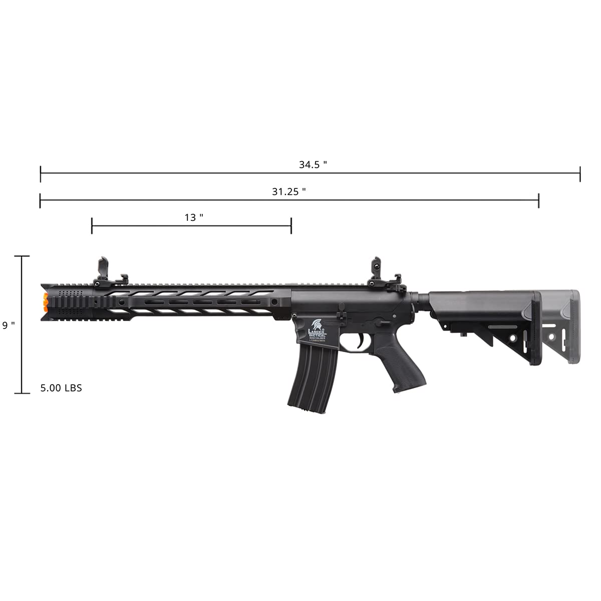 Lancer Tactical Gen 2 Durable Airsoft M4 SPR Interceptor AEG Polymer- Full/Semi-Auto, 1000 Rounds Bag of 0.20g BBS, Battery& Charger Included