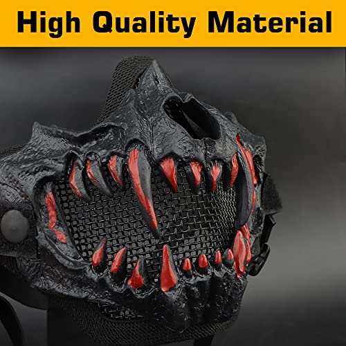 Guayma Airsoft Half Face Skull Oni Masks Tactical Mesh Samurai Mask for Halloween Cosplay Paintball CS Hunting Gear