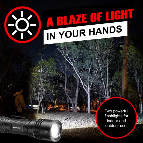 GearLight TAC LED Flashlight Pack - 2 Super Bright, Compact Tactical Flashlights with High Lumens for Outdoor Activity & Emergency Use - Gifts for Men & Women