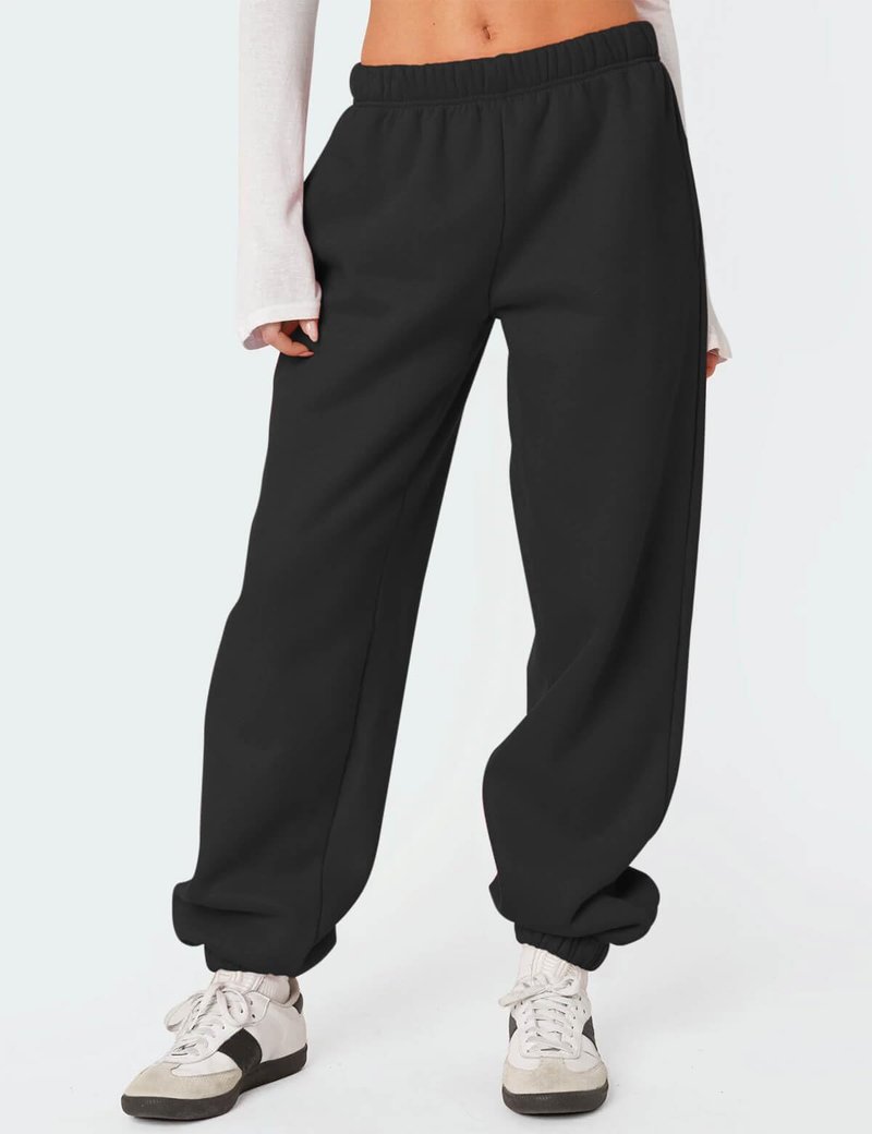 HeSaYep Women's Fleece Lined Sweatpants Thermal Winter High Waisted Sweat Pants Interior Drawstring Baggy Athletic Joggers Pants with Pockets Black M