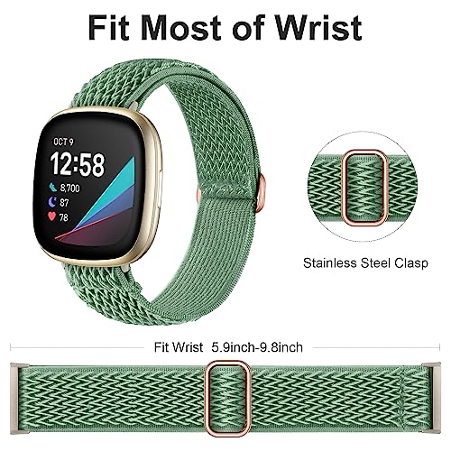 Ouwegaga 6 Pack Elastic Band Compatible with Fitbit Sense Bands/Fitbit Versa 4 3 Bands for Woman Men/Fitbit Sense 2 Bands, Adjustable Stretchy Nylon Solo Loop Sport Strap for Fitbit Smartwatch