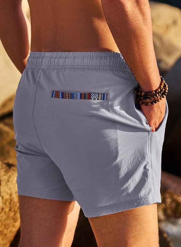 JMIERR 2 in 1 Hybrid Shorts Men Casual Drawstring Summer Quick Dry Beach Workout Gym Running Athletic Shorts with Compression Liner and Pockets, M,Light Grey