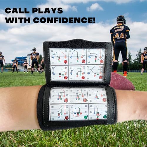 1NMORE Football Wristbands with Playbook System,Wrist Coach for Youth,Softball Wristbands with Tactics Stickers & Cards Black-1 Pack