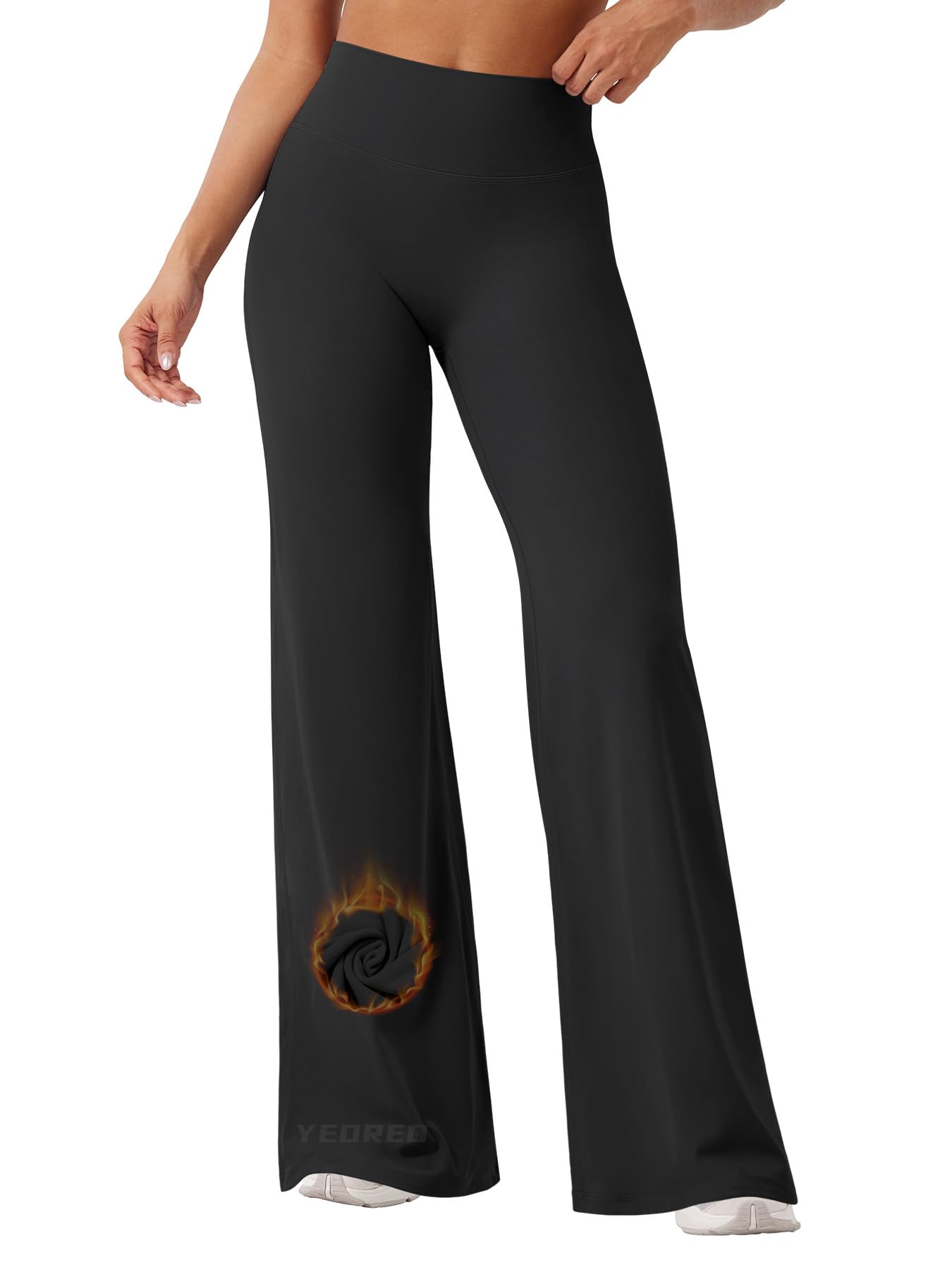 YEOREO Workout Leggings Womens No Front Seam Straight Leggings 33" Thin Fleece High Waist Buttery Eddiy Gym Yoga Pants Black S