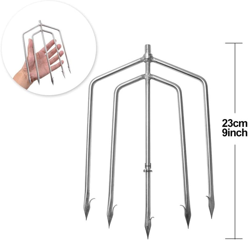 5/7 Prong Fishing Harpoon - Stainless Steel Gig Gaff Hook with 8mm Screw | Ideal for Flounder, Frog, and Pond Fishing