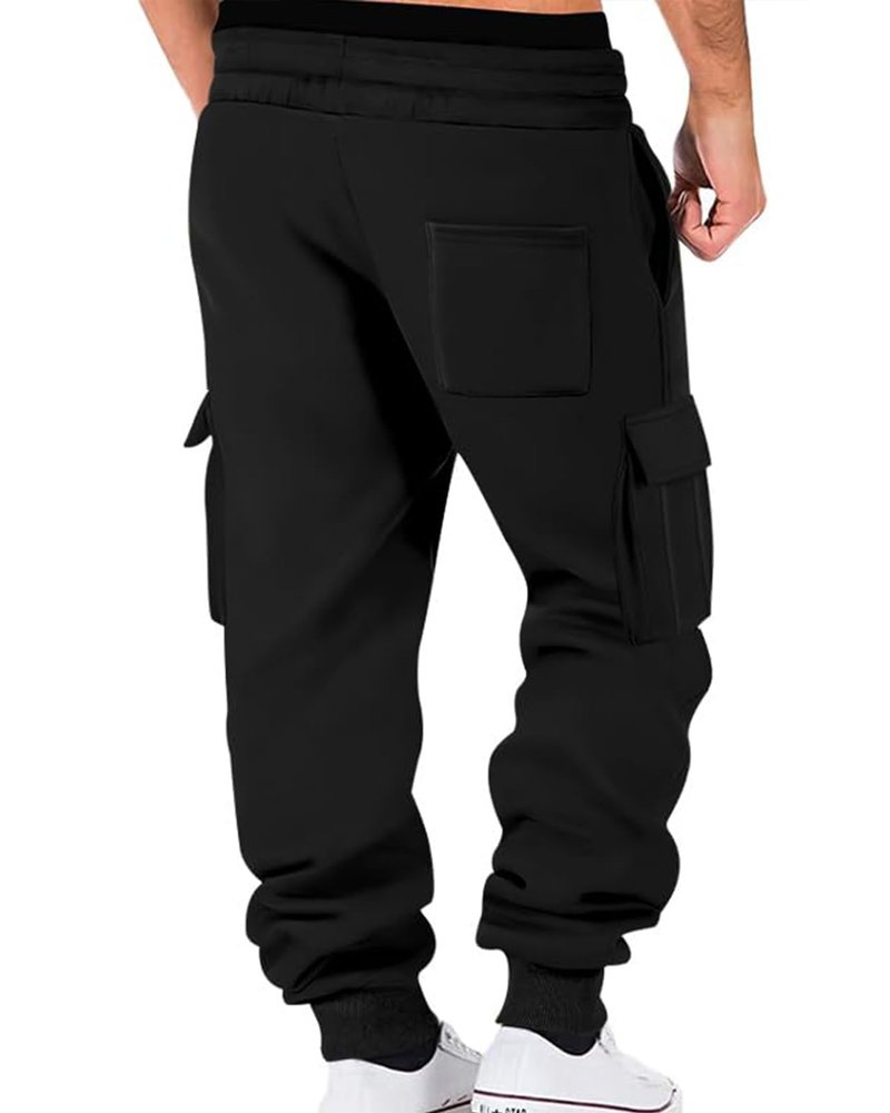 PIDO YOGA Men's Cargo Sweatpants Fleece Casual Jogging Hiking Pants Baggy Sweat Pants for Men Running Athletic Workout with Pockets,Black