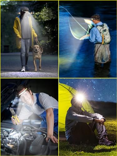 Headlamp Rechargeable, 230° Wide Beam Head Lamps LED Super Bright, Rechargeable Headlamp Flashlight USB C, Motion Sensor Head Lights for Forehead, 5 Modes Hard Hat Headlamp for Adults Running Camping