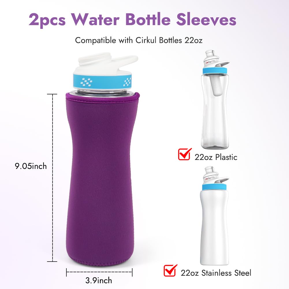 2PCS Sleeve for Cirkul Water Bottle 22 oz,Water Bottle Sleeve for Cirkul Plastic & Stainless Steel Bottle,Neoprene Insulated Water Bottle Cover for Retaining Temperature (Purple)