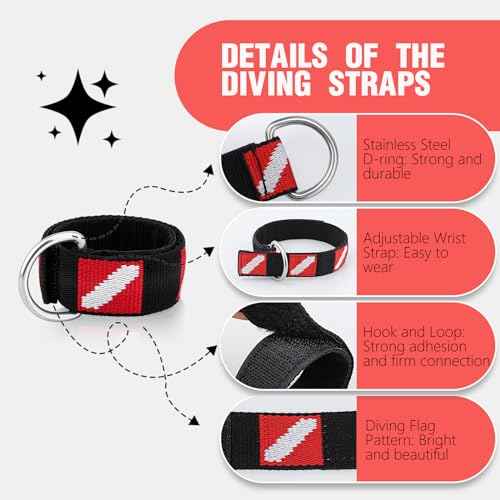 Scuba Diving Wrist Strap, Adjustable Wristband with Stainless Steel D Ring, Suitable for Scuba Dive Lights, Flashlights, Cameras, Compass, Dive Slates, for Scuba Divers and Snorkelers£¨2 Pack£©
