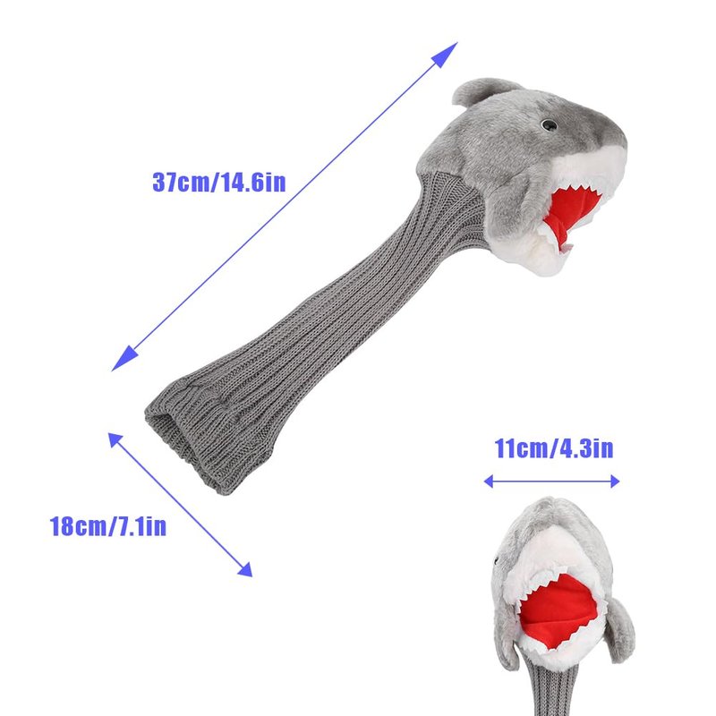 Joyzan Golf Headcovers, Knit Club Head Cover Shark Plush Cloth Portable Putter Driver Protector Funny Animal Handmade Protection Accessories Long Neck Pom Well Fairway Hybrid Woods Set Bag Men Women