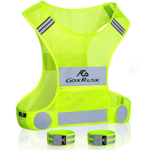 Reflective Vest Running Gear, Lightweight Motorcycle Cycling Reflective Vests with Large Pocket & Adjustable Waist for Women Men Running Safety Vest with Reflective Bands (Green, Small)