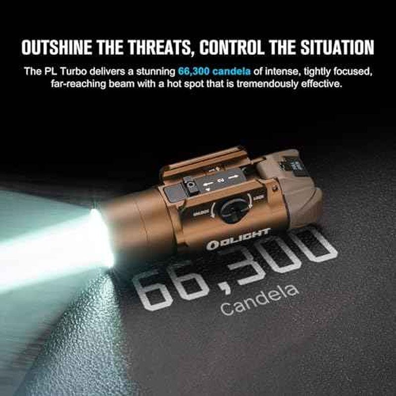 OLIGHT PL Turbo Weaponlight, 800-Lumen 515 Meters Long-Range Tactical Flashlight, 66,300 High Candela Compact Rail-Mounted Light with Strobe Function and Rail Locating Keys, Fits Picatinny and GL Rail